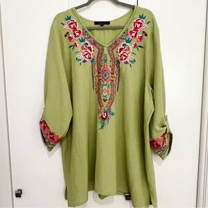 Calessa Floral Boho Tunic Top with 3/4 Sleeves